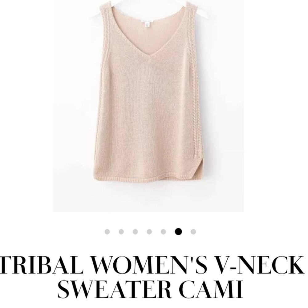 Tribal Women's V-Neck Sweater cami tank in Warm Sand Large New with tags